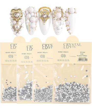 Flatback Nail Rhinestones Easy to Apply Acrylic 4 Bags Round Beads Nail Art Rhinestones for Household - Buy Online on GoSupps.com