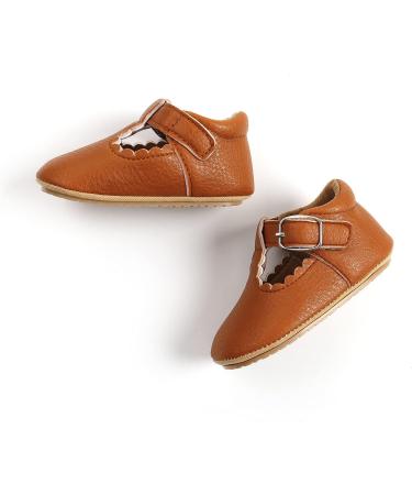 Baby Girls Mary Jane First Walking Shoes | Anti-Slip PU Leather Princess Shoes for Infants 0-6 Months (Dark Brown) - Buy Online on GoSupps.com