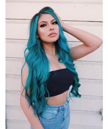 Ombre Bluish Green Long Wavy Wig - Heat Resistant Synthetic Hair - Mermaid Style for Women - Buy Online on GoSupps.com