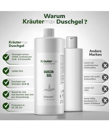 Herbal Max Aloe Vera shower gel cleansing gel with aloe vera gel for body and hair 1 x 1000 ml Aloe vera 1 l 1er Pack - Buy Online on GoSupps.com