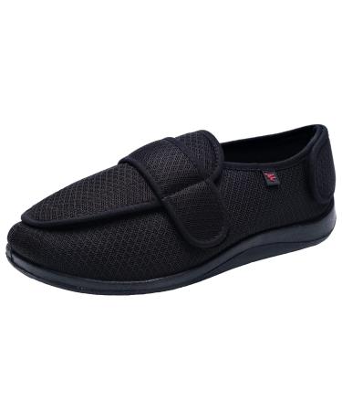 ZHENSI Men's Adjustable Slippers Wide Diabetic Swollen Feet Shoes Breathable Non-Slip Memory Foam 8 Black B
