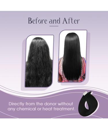 FSHINE Tape Extensions - Black Remy Tape-In Hair Extensions 35cm 20g Real Virgin Hair 10 Pieces #1B - Buy Online on GoSupps.com