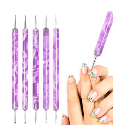 Tools - Multifunctional Nail & Miniature Painting Brushes | Nail Dotting Drawing Tool Double Ended Nail Brush Pen for Fine Detailing Home Salon Purple