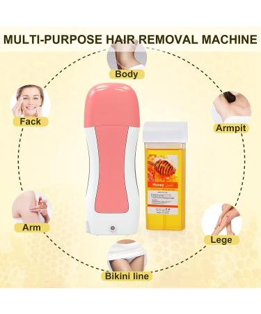 Honey Wax Roller Hair Removal Kit for Sensitive Skin | Soft Wax Warmer with 2 Cartridges, 10 Wipes, 100 Wax Strips - Pink - Buy Online on GoSupps.com
