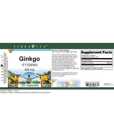 Ginkgo 4:1-450 mg (100 Capsules ZIN: 520212) - 3 Pack - Buy Online on GoSupps.com