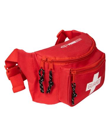 Primacare KB-8004 First Aid Empty Fanny Pack for Emergency Equipment Set, 8"x2"x6", Lifeguard Waist Travel Bag for Men and Women with 3 Pockets, Red