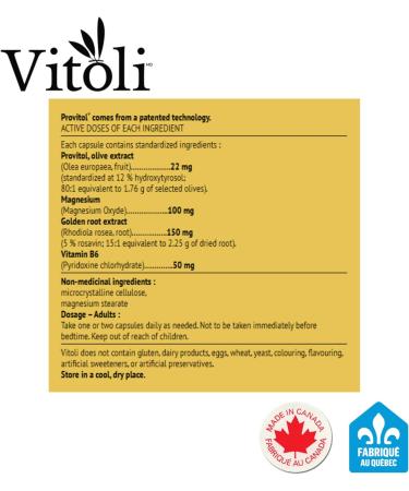 Vitoli - Energy 30 Capsules - Helps with symptoms of stress such as mental fatigue sensation of weakness mental focus and mental stamina - Formulated & Made in Canada - Buy Online on GoSupps.com