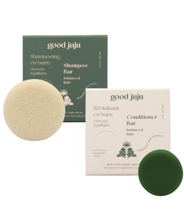 Good Juju Shampoo and Conditioner Bar Duo for Normal & Balanced Hair | Made with All Natural & Organic Ingredients | Bergamot-Eucalyptus Shampoo & Lemongrass Sage + Bergamot Conditioner Calming Scent