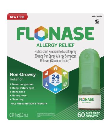 Flonase Allergy Relief Nasal Spray 24 Hour Non Drowsy Allergy Medicine Metered Nasal Spray - 60 Sprays 0.34 Fl Oz (Pack of 1) Spray