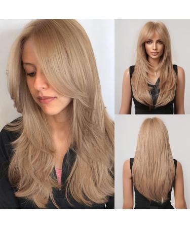 Long straight blond wig with pony natural looking wig for women daily use layer hairstyle hast resistant synthetic hair replacement blond 259-2
