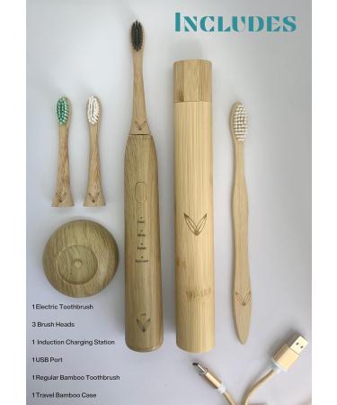 V EcoSonic Bamboo Toothbrush Kit - Eco-Friendly Sonic Electric Toothbrush with Bamboo Heads & Travel Case - Buy Online on GoSupps.com