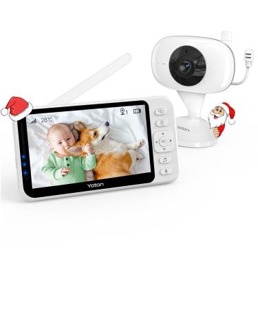 YOTON Baby Monitor Video Baby Monitor with Camera No WIFI 4.3'' Split Screen 30-Hours Battery Life Night Vision Temperature Monitoring Two-Way Talk 4X 2X Zoom Lullaby (YB06)