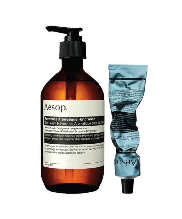 Aesop Reverence Aromatique Hand Wash + Reverence Hand Balm | Cleanse Exfoliate Nourish and Soften Hands | Paraben-Free + Cruelty-Free + Vegan | 16.9 oz + 2.4 oz