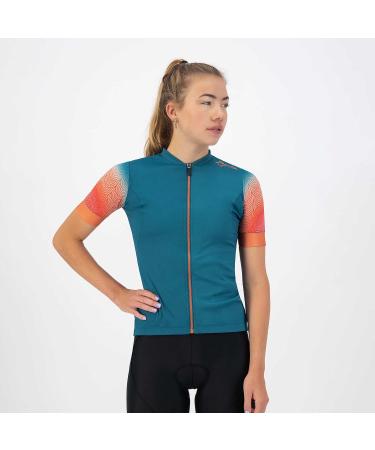 Shop Rogelli Waves Women's Short Sleeve Cycling Jersey - Breathable Road Bike Shirt in Light Blue & Coral - Buy Online on GoSupps.com