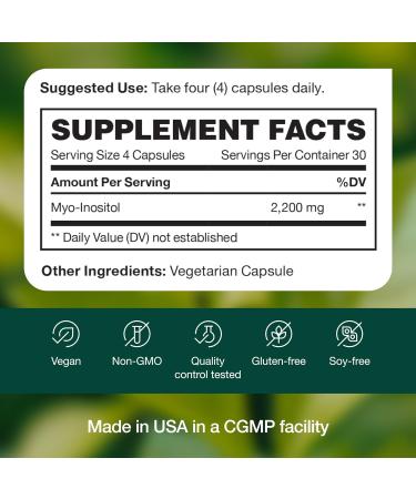 Myo-Inositol - 2200mg Strongest NMR Verified - 120 High Potency Powder Capsules - Best Value Myo Inositol - Made in The USA - Buy Online on GoSupps.com