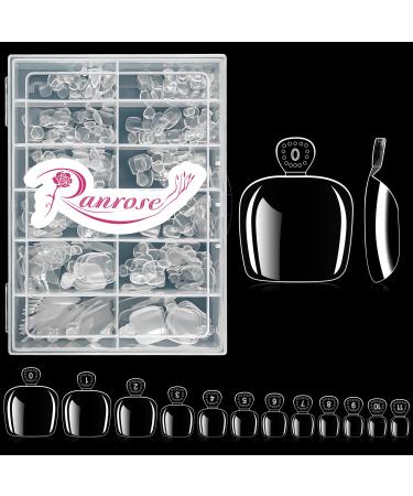 Ranrose Fake Toenail Tips 240PC Full Cover Acrylic Toenails 12 Sizes False Toe Nails with Box Nail Tips for Toe Short Press on Artificial Fake Toenails for Foot Manicure Decoration (200PCS Clear) 240PCS Clear