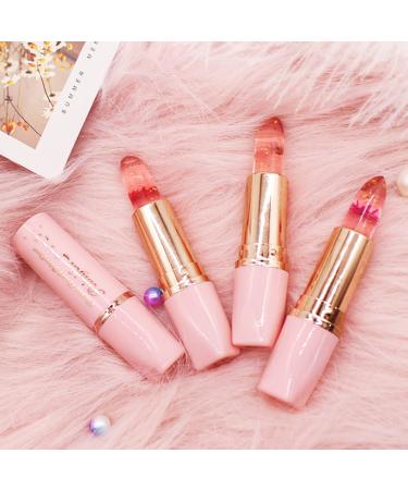 KTouler 3 Pcs Color Change Crystal Flower Jelly Lipstick  Long Lasting Non-Stick Cup Nutritious Moisturizing Magic PH Temperature Lip Gloss Makeup Gift Set for Women and Girls