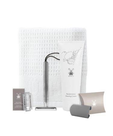 M HLE Companion shaving set 5 pcs. - Unisex safety razor with grey cord blade cream cloth - vegan sustainable Stone Set