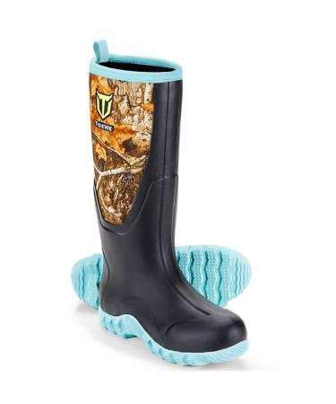 TIDEWE Rubber Boots for Women Multi-Season, Waterproof Rain Boots with Steel Shank, 6mm Neoprene Durable Rubber Outdoor Hunting Boots (Pink & Green) Green 8