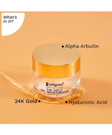 Pilgrim 24k Gold Gel Moisturizer 50gm with Hyaluronic Acid & Alpha Arbutin - Face Moisturizer for Men & Women | Reduces Dark Spots & Enhances Glow - Non-Greasy Formula - Buy Online on GoSupps.com