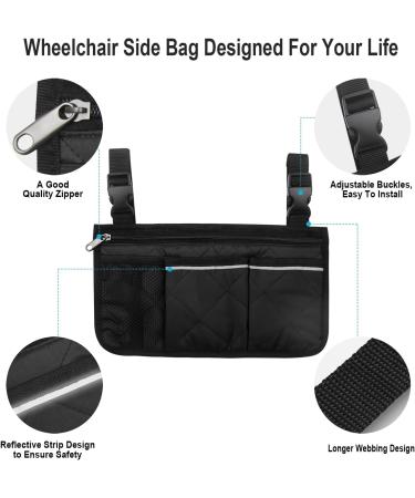 Wheelchair Side Bag Wheelchair Armrest Storage Pouch with Cup Holder and Reflective Strip for Wheelchairs Walkers or Rollators (Black) - Buy Online on GoSupps.com