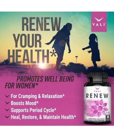 VALI Renew PMS Relief Supplement - Herbal Formula for Women's Menstrual Cycle Support Cramps & Mood Relief - 60 Veggie Capsules - Buy Online on GoSupps.com