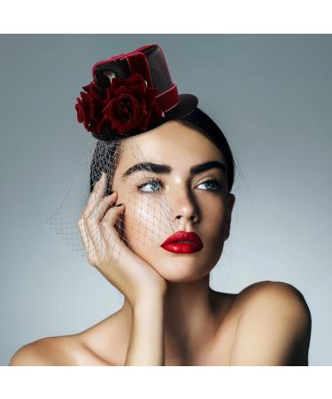 minkissy Steampunk Small Top Hat Small Rose Mesh Decor Halloween Hat Fascinator Wedding Party Tea Hat for Women Girls Mini Top Hat Halloween Party - Buy Online on GoSupps.com