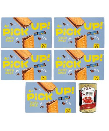Italian Gourmet E.R. Pick Up Choco & Milk Set of 5 Milk Chocolate Bars with Milk Cream Filling in a Double Biscuit 128g Package Each Pack Contains 4 x 28g Cookies + Polpa di Pomodoro