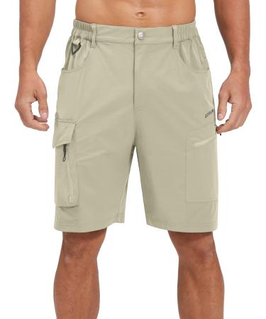 EZRUN Men's Hiking Cargo Shorts Quick Dry Golf Outdoor Work Tactical Shorts with Multi Pocket for Fishing Travel Pure Khaki X-Large