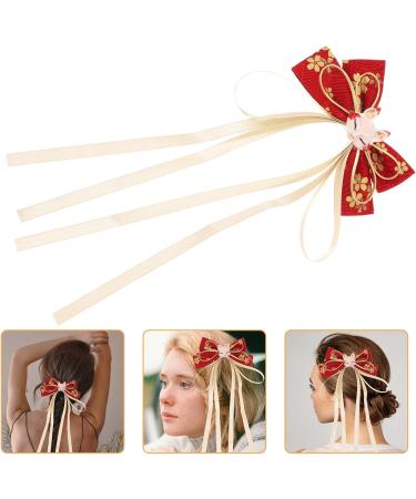 LIFKOME Chinese Style Bow Hair Clip Long Tail Tassel Ribbon Hair Barrette Vintage Hanfu Hair Bows Ponytail Holder Accessories for Women Girls Kids (Red) - Buy Online on GoSupps.com