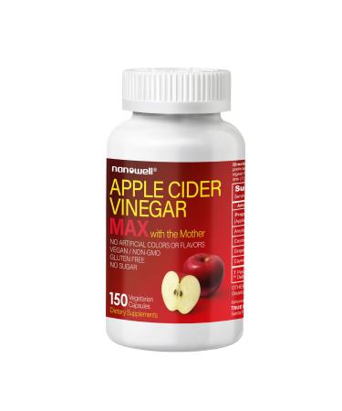 NANOWELL Apple Cider Vinegar Max with The Mother - Detox & Wellness Supplement with 1 800 mg Proprietary Blend with Ceylon Cinnamon Ginger & Cayenne - 150 Capsules 50 Day Supply 150 Count (Pack of 1)