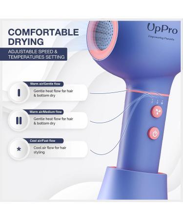 UpPro Cordless Baby Hair Dryer for Infant & Toddler - Gentle Low Heat/Speed, Butt Blow Dryer for Diaper Rash Prevention - Lavender Blue (0-3Y) - Buy Online on GoSupps.com
