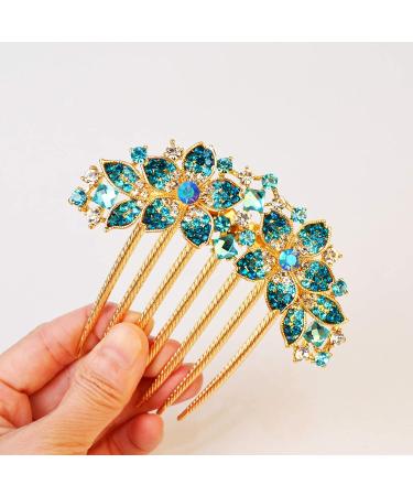 Sankuwen Women Rhinestone Flower Hair Comb Hairpin Barrette - Blue | Perfect Mother's Day Gift for Mom - Buy Online on GoSupps.com