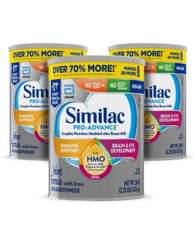 Similac Pro-Advance* Infant Formula with Iron 3 Count with 2’-FL HMO for Immune Support Non-GMO Baby Formula Powder 36-Ounce Cans