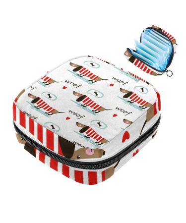 Dogs Dachshund Bone Pattern Sanitary Napkins Storage Pocket Portable Period Bag For Women Teenage Girls Menstrual Cup Bag