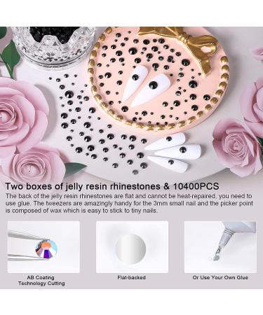 QPRETTY DU Black Rhinestones Set - 10400PCS Jelly Resin Flatback Non Hotfix Crystals for Nails, Crafts with Sharpener, Tweezer, and Picker Pen - Buy Online on GoSupps.com
