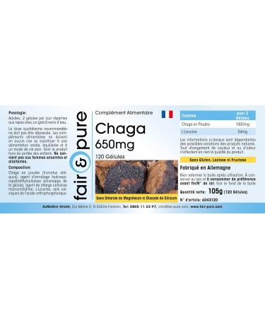 Fair & Pure - Chaga 650mg (Inonotus obliquus) - natural - vegan - 120 capsules - Buy Online on GoSupps.com