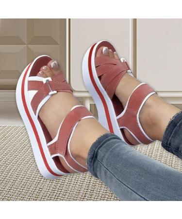 Juzinqu Women Sandals - Thick Sole Flat Hiking Sandals with Adjustable Straps for Beach & Shopping - Pink 36 EU - Buy Online on GoSupps.com