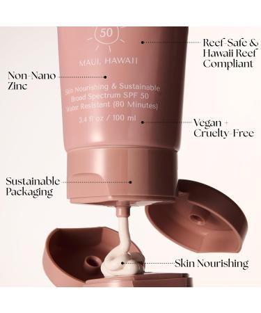 Buy SPF 50 Mineral Sunscreen - Reef Friendly Water-Resistant Vegan Lotion for All Ages | No White Residue 3.4 fl oz - Buy Online on GoSupps.com