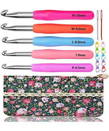5-Piece Crochet Hooks Set with Ergonomic Grip Handles in Sizes 6.5mm, 7.0mm, 8.0mm, 9.0mm, 10.0mm - Aluminum Hooks Size K, L, M, N/P with Case - Buy Online on GoSupps.com