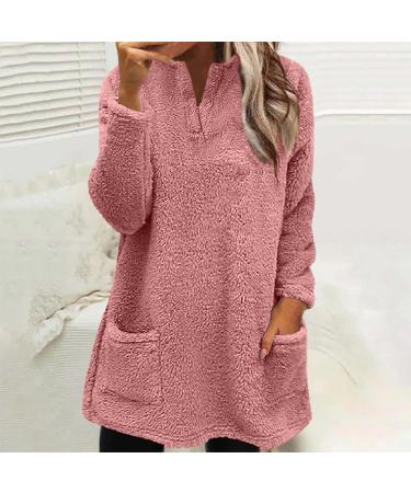 AMhomely Women's Plus Size Soft Teddy Fleece Hooded Jumper - Double Fleece Casual Hoodie with Pocket, V Neck Pullover Top for Winter - Wine S - Buy Online on GoSupps.com