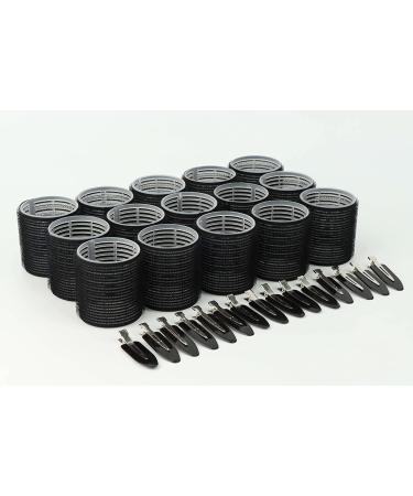 TLC ACCESSORIES 30 Piece Hair Rollers with Clips - 15 Self Grip Velcro Rollers and 15 Duckbill Clips - Salon Hairdressing Heatless Curlers Size 48mm for Medium to Long Hair in Colour Black - Buy Online on GoSupps.com