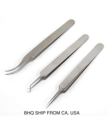 Stainless Steel Tweezers Set for Ingrown Hair, Eyebrow Shaping, and Eyelash Extensions - Pack of 3 - Buy Online on GoSupps.com
