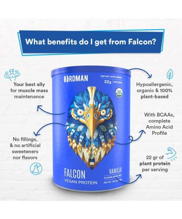Birdman Falcon Protein | Vegan Non Whey Protein for Sports | Keto Friendly, Kosher, Gluten Free | Plant Based Vanilla Flavor - 21 Servings - 1.38 lb - Buy Online on GoSupps.com