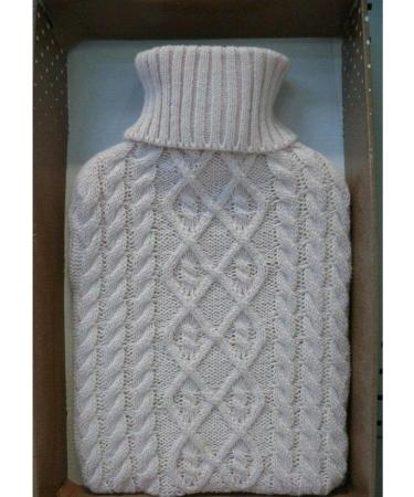 Hot Water Bottle with Knitted Cover | Soft 1.8L Premium Thermos Flask - Beige Knit for Comfort & Warmth - Buy Online on GoSupps.com