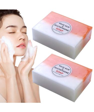 Hperu Glutathione Soap Kojic Acid & Glutathione Soap 2 PCS Skin Whitening Rich Foaming 140G Kojic Sojic Soup Natural Organic Multiusage Kojic Acid Soap for Facial Back Legs Body Kojic Acid + Glutathione