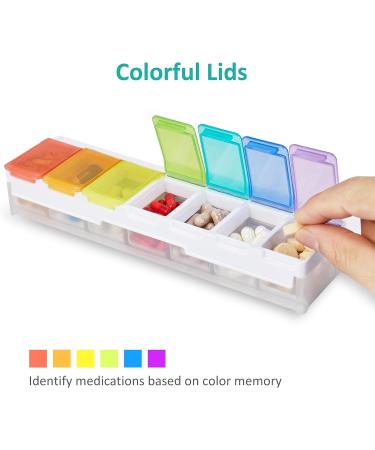 Shop Fullicon Weekly Pill Organizer - 7 Day Spill Proof Large Pill Box | Travel Medicine Organizer for Vitamins & Supplements (Rainbow Clear) - Fast International Shipping - Buy Online on GoSupps.com
