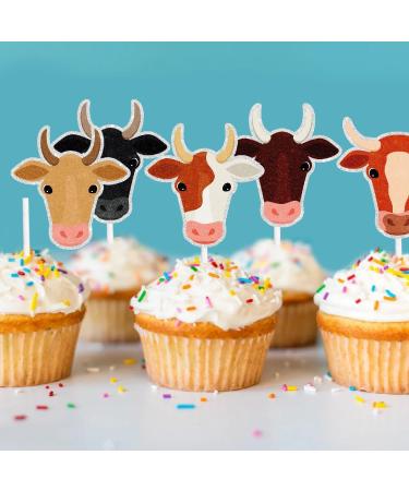 Farm Cow Themed Happy Birthday Cupcake Toppers 18-PC Set - This is a great cow-themed birthday party baby shower party or bull-themed party decoration for a boy or girl - SugarGera - Buy Online on GoSupps.com