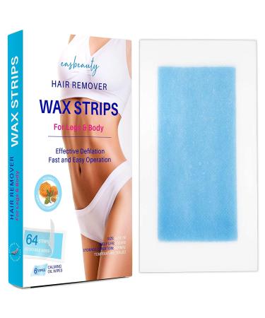 Hair Removal Wax Strips – Wax Strips for Arms, Legs, Underarm Hair, Eyebrow, Bikini, and Brazilian Hair Removal Contains 64 Strips , with 6 Calming Oil Wipes