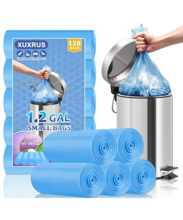 1.2 Gallon Small Garbage Bags Bathroom Trash Bags 5 Litres 120 Counts Blue Recycling Bags for Bathroom Kitchen Office Fit 1 1.5 Gallon Trash Can
